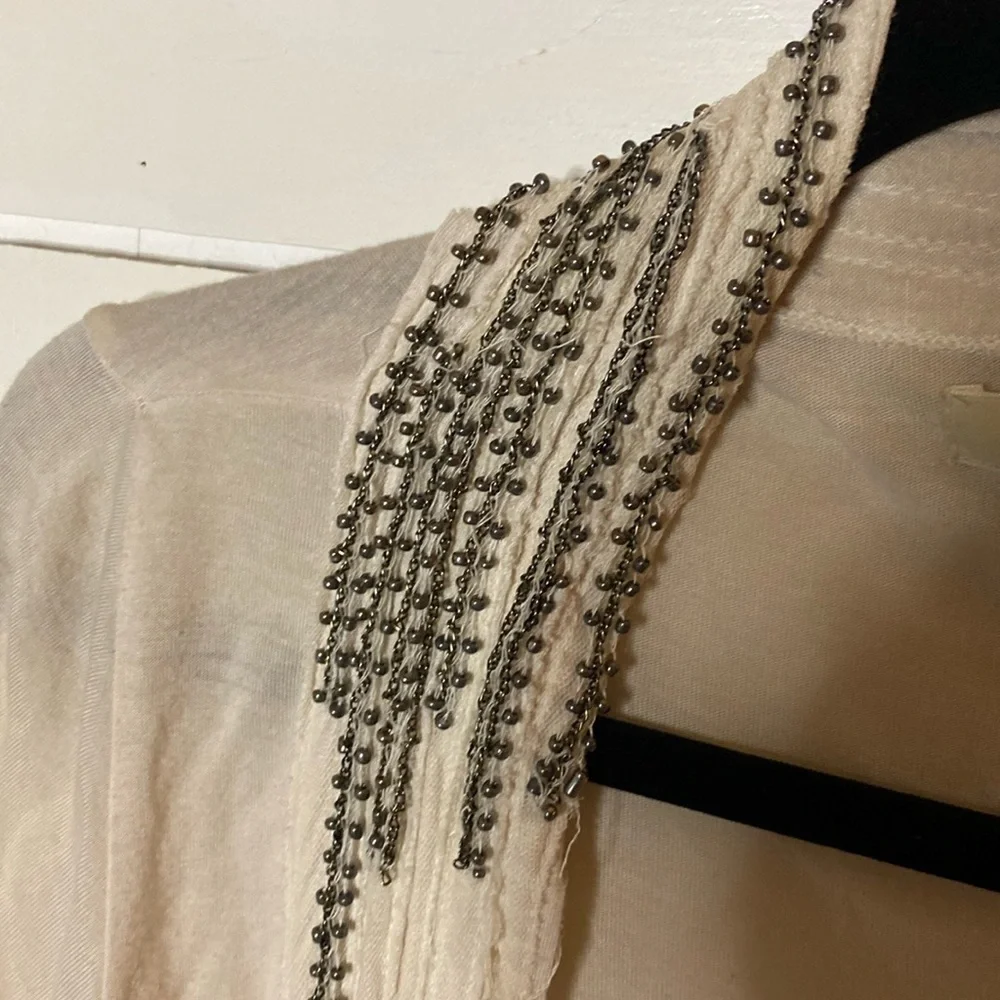 SFERRA Cream Cardigan Sweater Lightweight Knit. Beaded. Size L. Cute and fun!